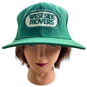 VINTAGE West Side Movers Hat Cap Snapback Green White New EraTrucker Adjustable‎
